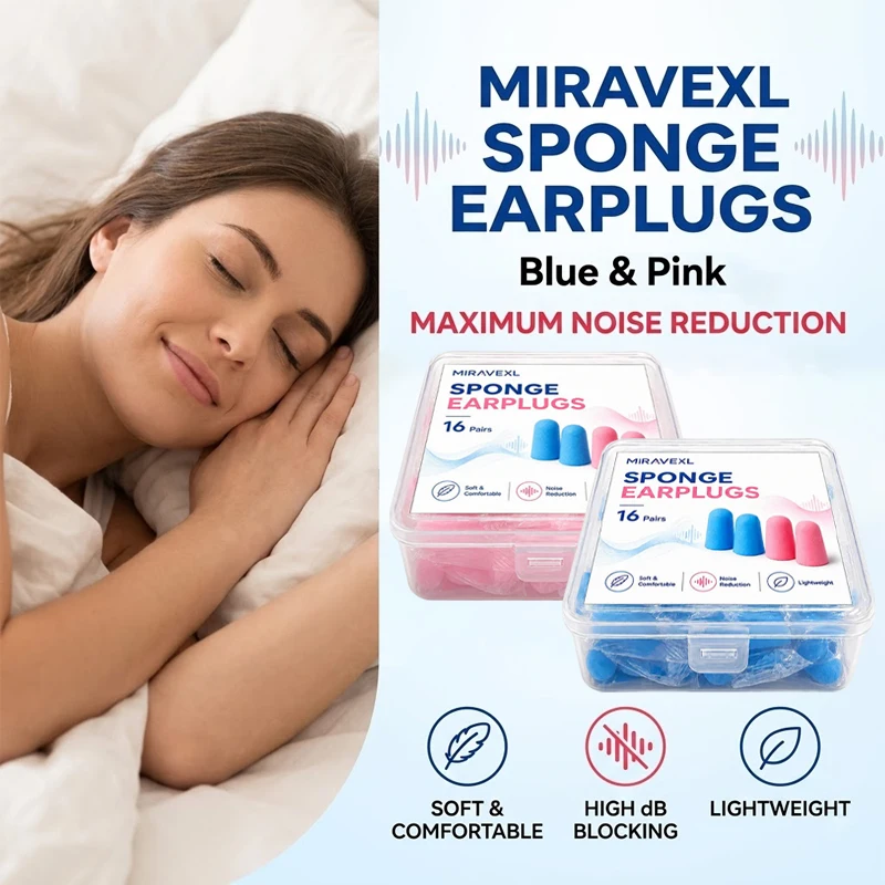 Bouchons d'oreilles en mousse souple et confortables, réduction efficace du bruit pour dormir, étudier et travailler, protection auditive légère - MIRAVEXL