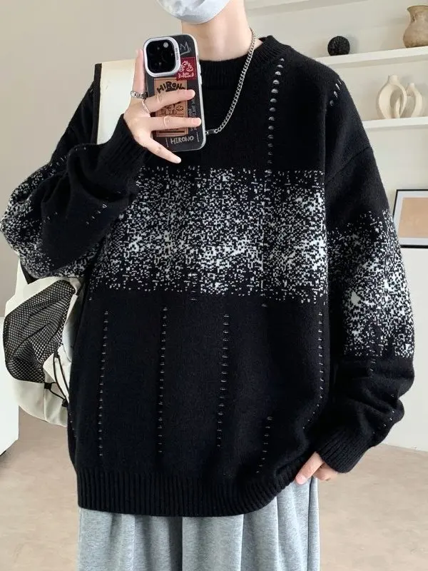 

Men's Loose Fit adient Color Knitwear Casual Long Sve T-irt round Ne Warmth Autumn Faion New Arrival