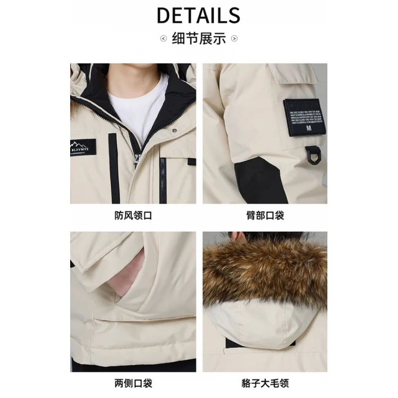 GIOIOMen's Down Jacket，Winter New Mid-Length Goose Down Filled Thickened Warm Workwear Down Parka，Men's Clothing