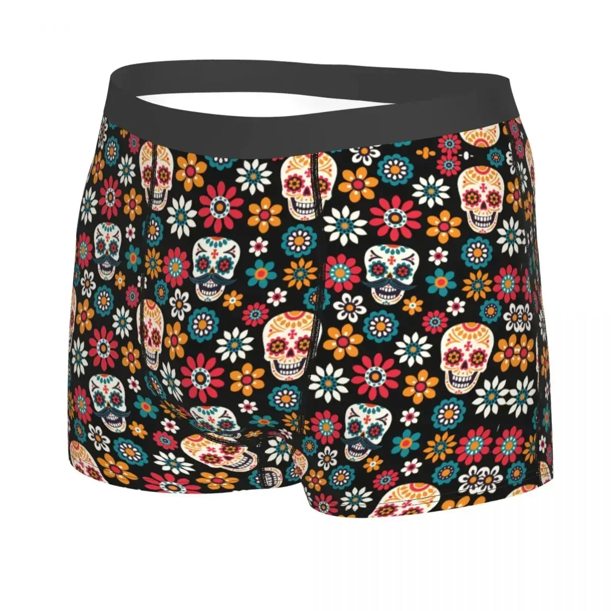 Custom Fashion Mexican Sugar Skull Boxers Shorts Panties Men's Underpants Breathable Halloween Day Of The Dead Briefs Underwear