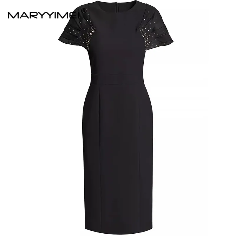 

MARYYIMEI Fashion Design Summer Women's Dress Cloak Sleeves Crystal High Waiste Slim-Fit Hip Wrap Elegant Party Straight Dresse