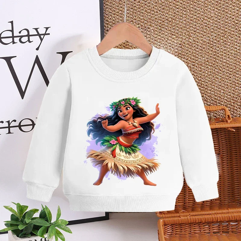 Disney Moana 2 Sweatshirt Cute Anime Berber Fleece Sweater Fashion Cartoon Pullover Kawaii Tops Round Neck Girls Plush Clothing