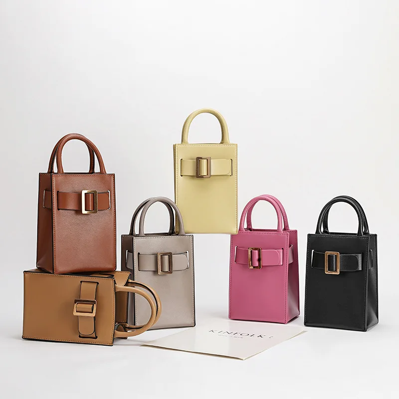 Top Quality Women\'s Side Bag Luxury Handbags Genuine Leather Metal Buckle Slung Hand Carry Bag Girls Fashion Mobile Phone Bag