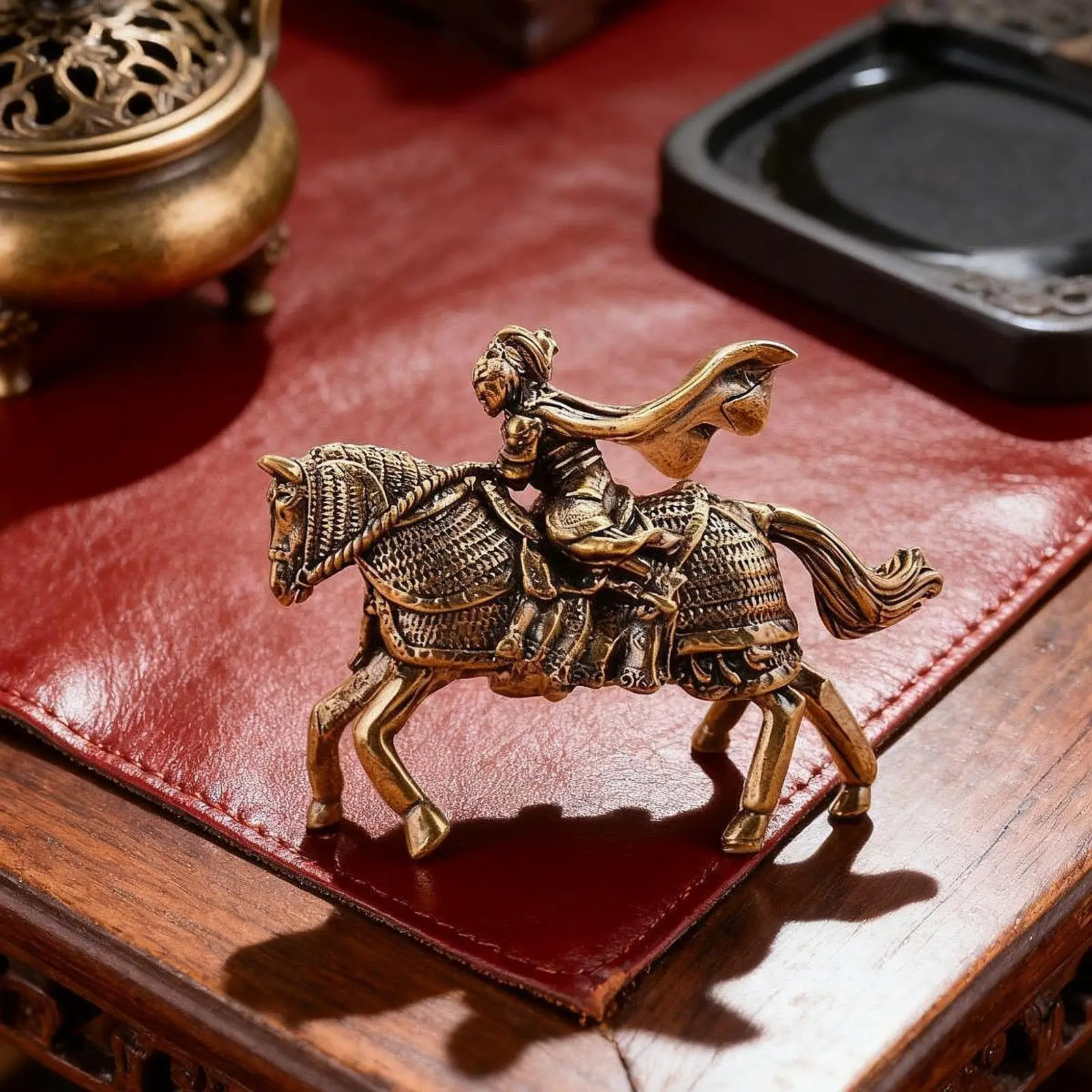 Mulan On Horseback Statue Retro Style Ornament Miniature Collection Creative
