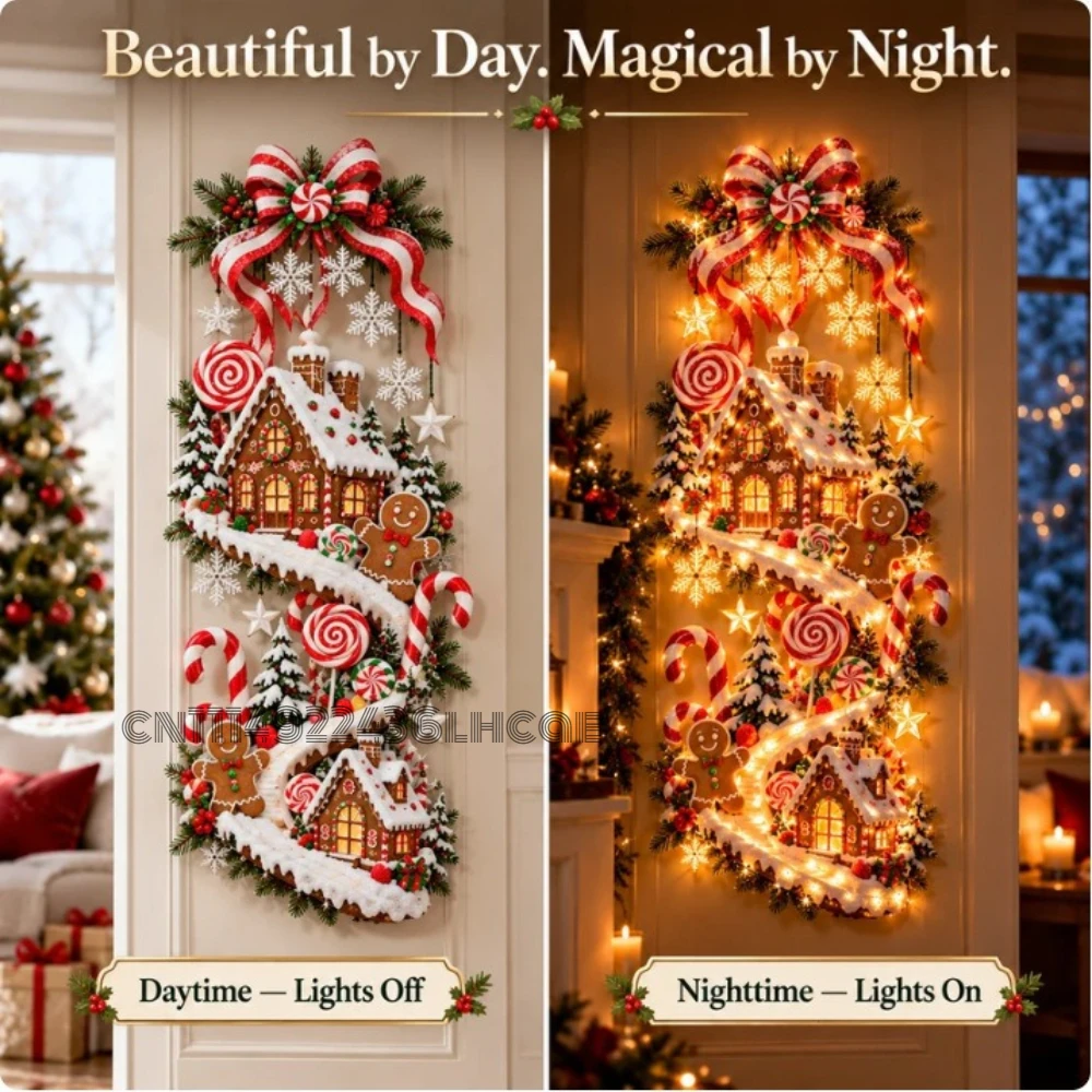 Lighted Christmas Gingerbread Cottage,Glow Cascading Hanging Decor with Cascading Effect for Indoor Christmas Wall Lights