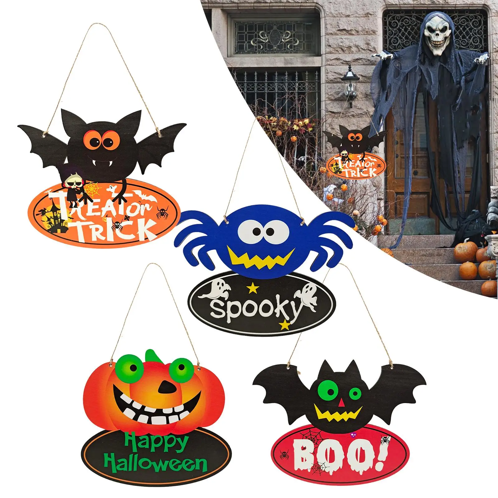 Classic Horror Halloween Yard Sign Wooden Hanging Ornament for Porch Patio Garden Fence Wall Interior