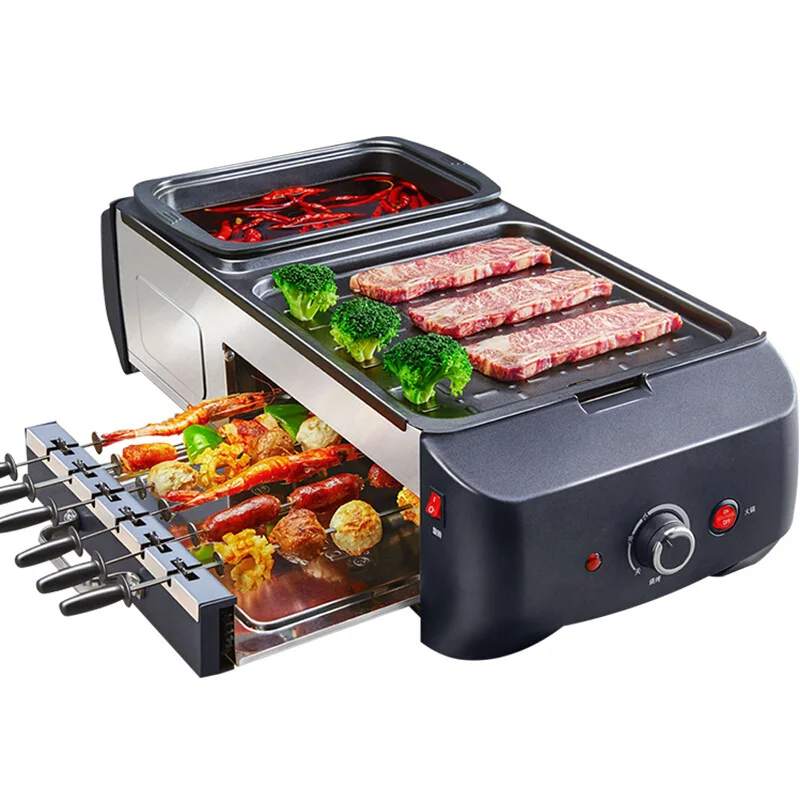 smokeless indoor commercial multifunctional barbecue grill pan plates and hotpot with grill