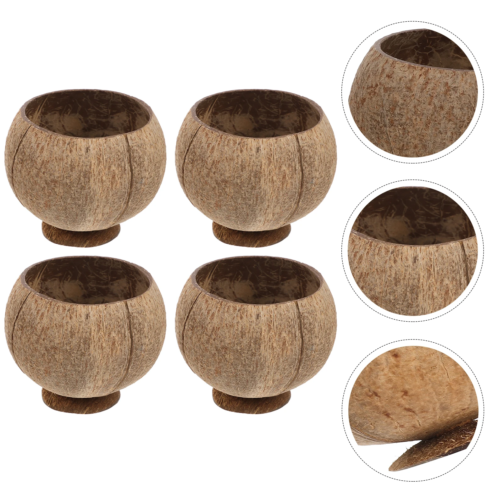 

4 Coconut Shell Bowls Cups Natural Random Size Luau Party Supplies Decorative Beverage Water Coffee Beach Theme Kitchen Barware
