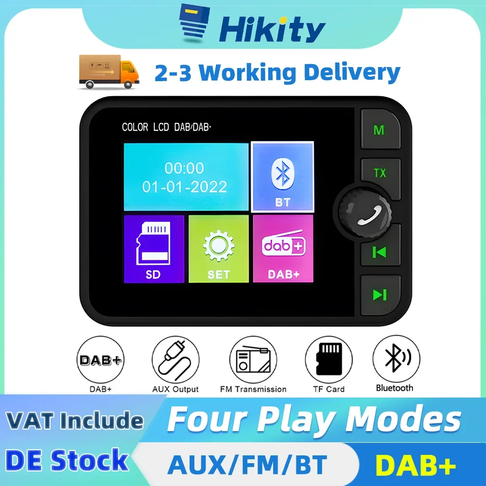 Hikity DAB+ Car DAB Digital Radio Adapter 2.4" LCD Display Support FM Transmitter BT Music AUX Interface For Tesla Bmw Ford