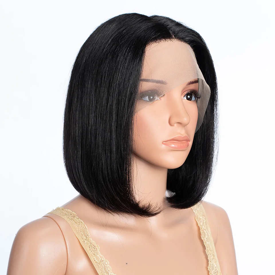 Sleek 100% Real Ready To Wear Lace Front Wigs Short Straight Bob Brazilian Hair Wigs Straight Bob Human Hair Wigs For Women