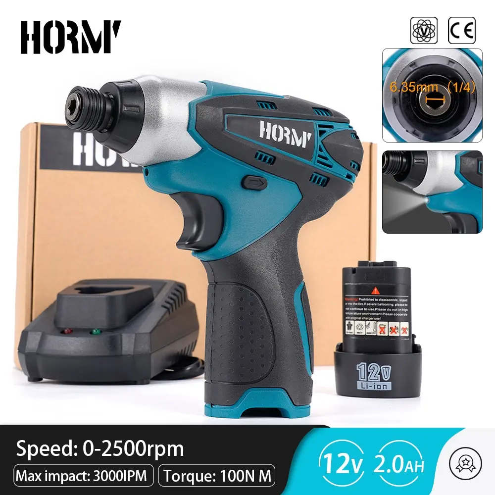 Hormy Compact 12V Electric Screwdriver 2500RPM 100N.m Cordless Impact Screw Driver Motor Compatible For Makita 10.8V Battery