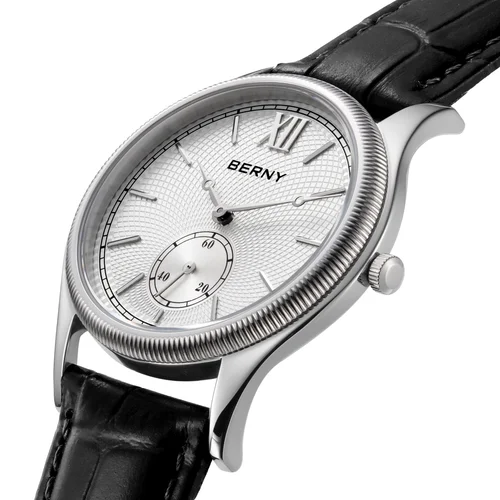 Relojes BERNY para hombre, reloj de cuarzo clásico y elegante de lujo, caja de acero inoxidable ultrafina, reloj de pulsera elegante con correa de cuero