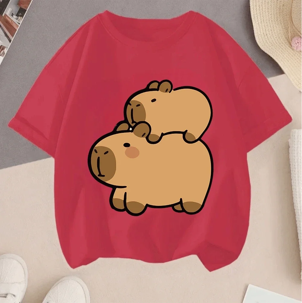 

Hot Sale Casual Summer Short Sleeve T Shirt Capybara 2D Cartoon Print 2026 For Teenagers Kids Girls Boys
