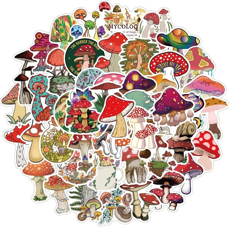 50pcs/bag Kawaii Cartoon DIY Plant Mushroom for Guitar Skateboard Luggage Decoration Waterproof Graffiti Sticker Scrapbooking