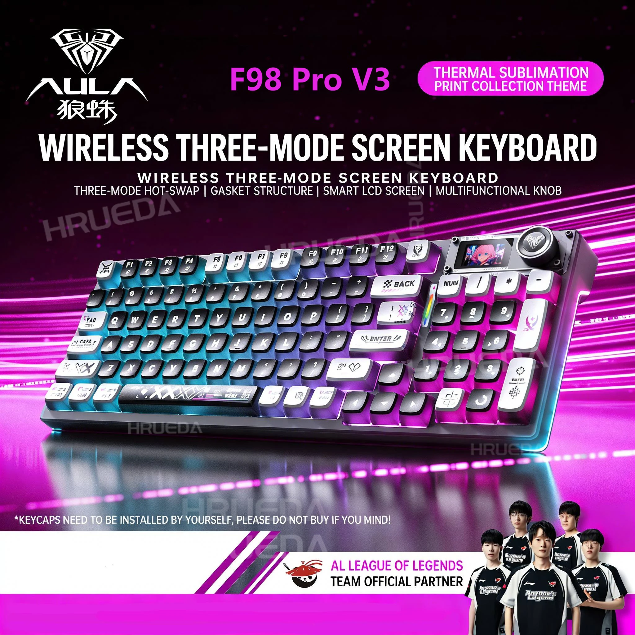 

AULA F98 Pro V3 Tri-Mode Mechanical Keyboard 98 Percent Layout Hot Swap Gasket Mount RGB Backlit Gaming Keyboard with Screen