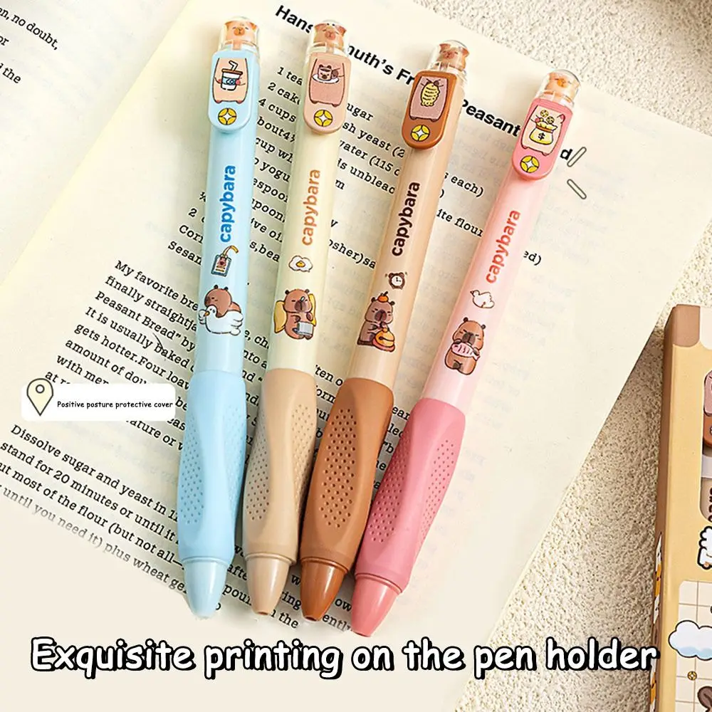 

4PCS Cartoon Capybara/Panda Gel Pen 0.5mm Quick Drying Black Pen Soft Grip Signature Pen Students