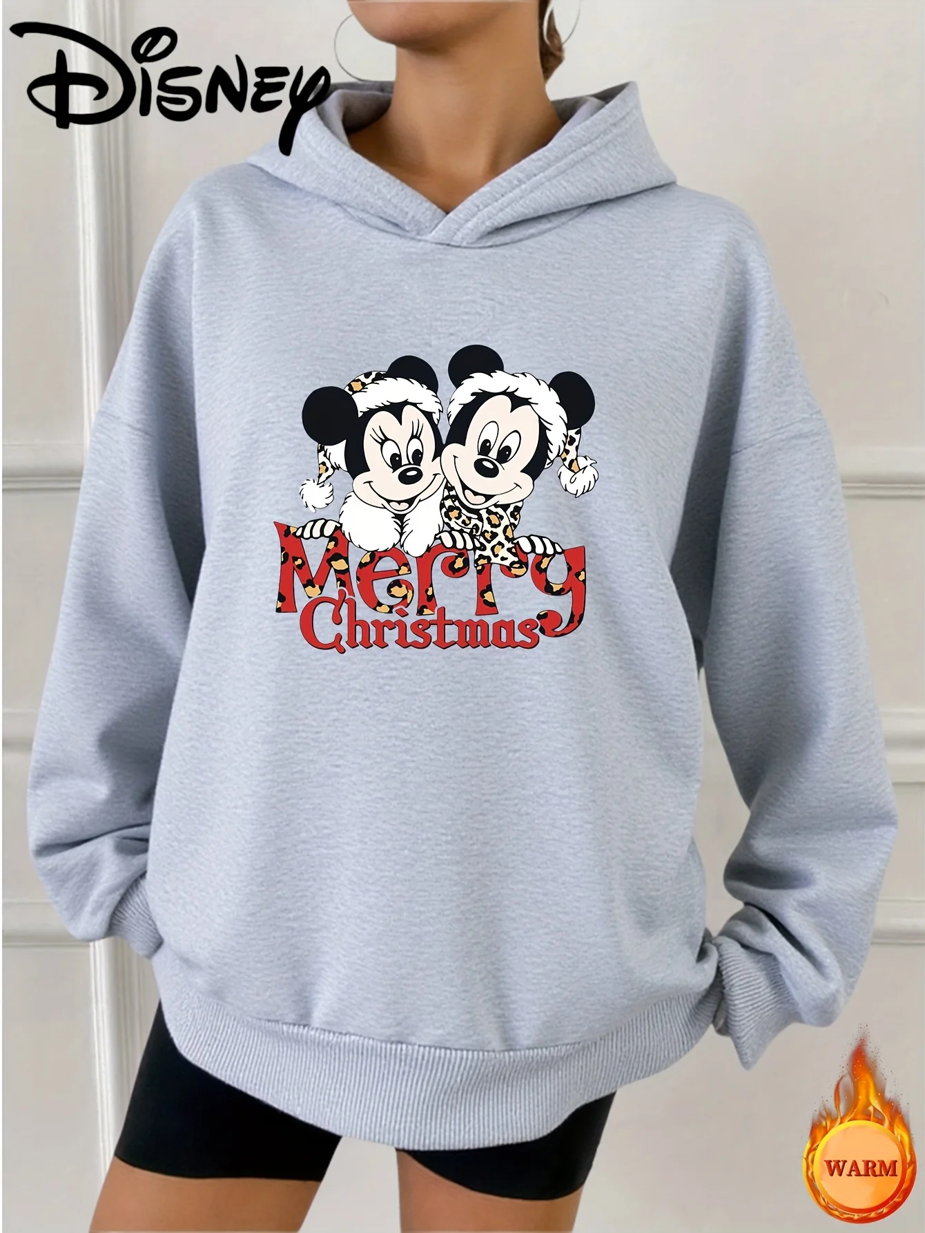 سترة ديزني النسائية كبيرة الحجم بغطاء للرأس ميكي وميني ماوس مع آذان ميني ونقاط منقطة - دفء الشتاء الأبيض