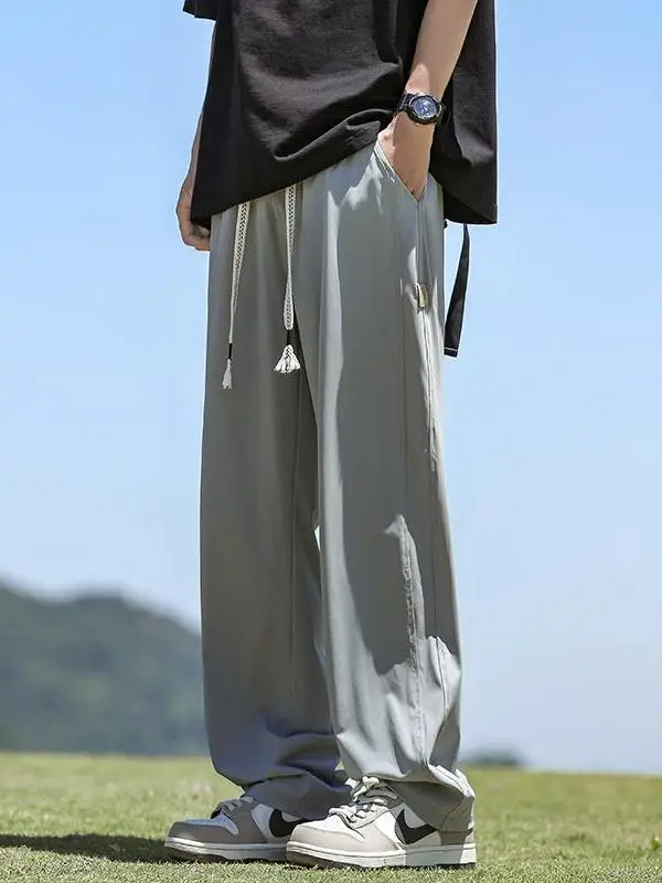 

Повседневные брюки из ледяного шелка, мужские летние новые свободные тонкие прямые спортивные брюки, длинные брюки Cool Feeling, легкие повседневные...