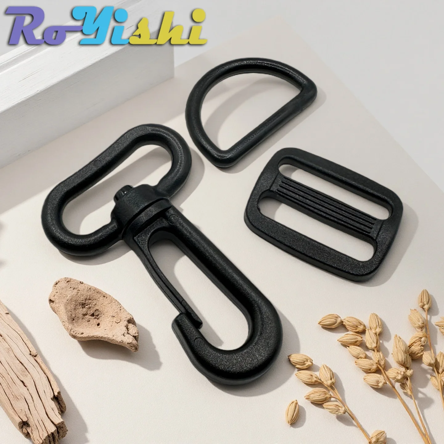 15Pcs/Pack RoYishi 20-38mm Plastic Belt Buckle Set, D-ring Buckle, Rectangular Sliding Adjustment Buckle, Rotating Hook Buckle