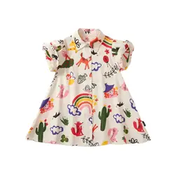 Summer Toddler Kid Baby Girl Dress Clothes Short Sleeve Rainbow Graffiti Print T-shirt Dress Fashion Infant Outfit for 2-8y