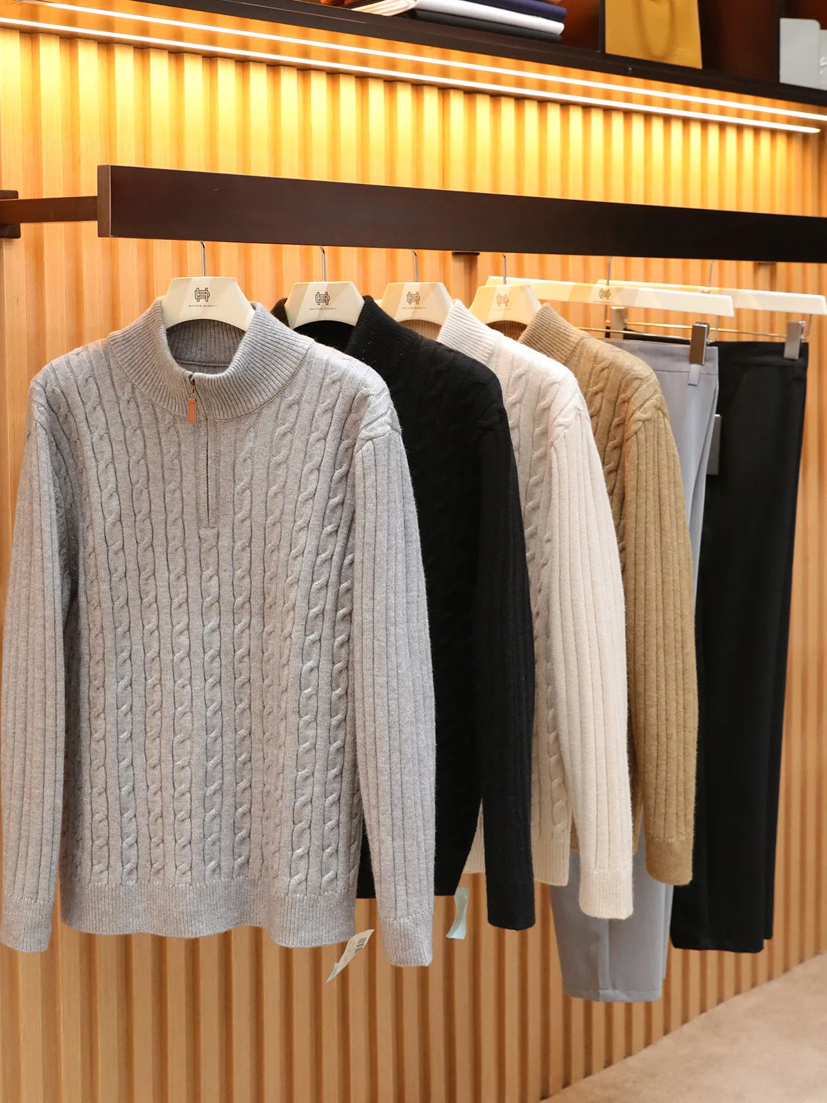 

Fall/Winter 2025 New Men's Sweaters with High Sense Retro Cashmere Half-high Neck Zippered Twisted Knitwear