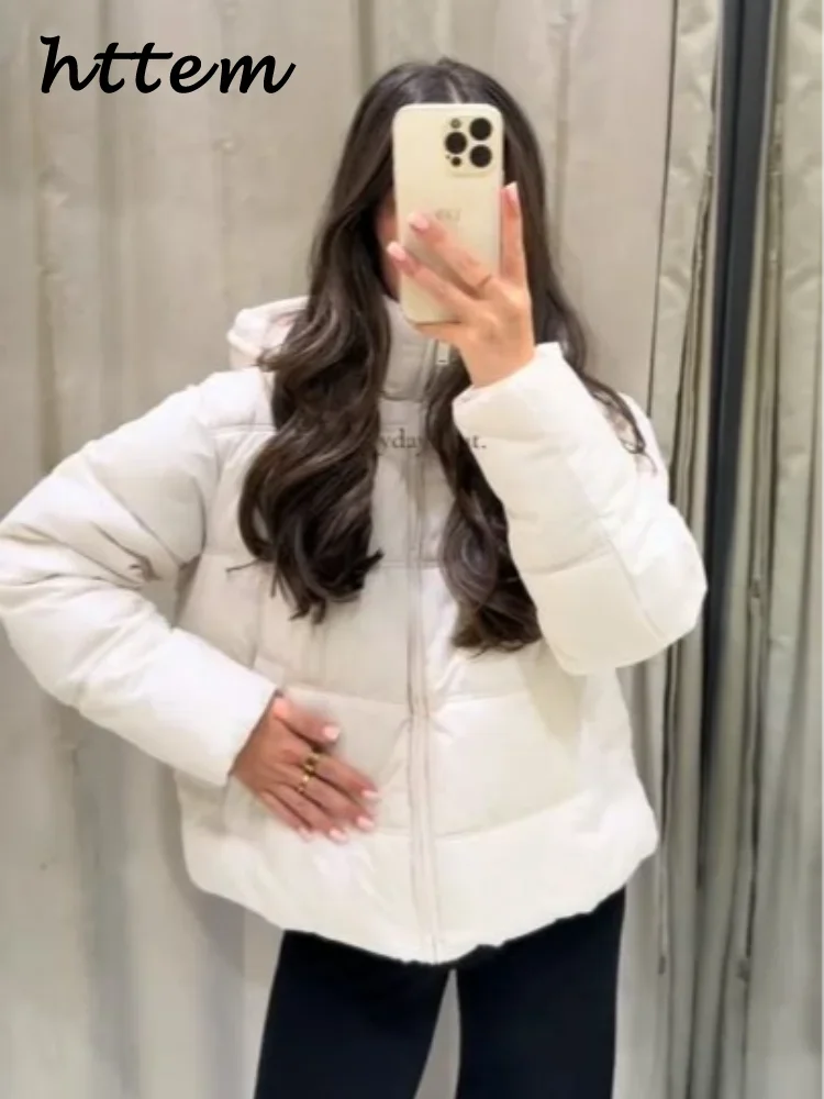 Warm Women's Puffy Solid Stand Collar Full Sleeve Pockets Jacket 2025 Winter