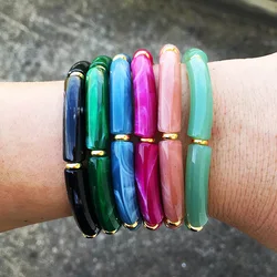 FishSheep Trendy Acrylic Marbling Bamboo Bracelet Bangle Women Bohemian Stretchy Resin Tube Bead Bracelets 2023 Accessoris