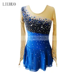 LIUHUO Women Girl Adult Kid Performance Ballet Rhythmic Gymnastics Competition Leotard Ice Figure Skating Dress Costume Blue