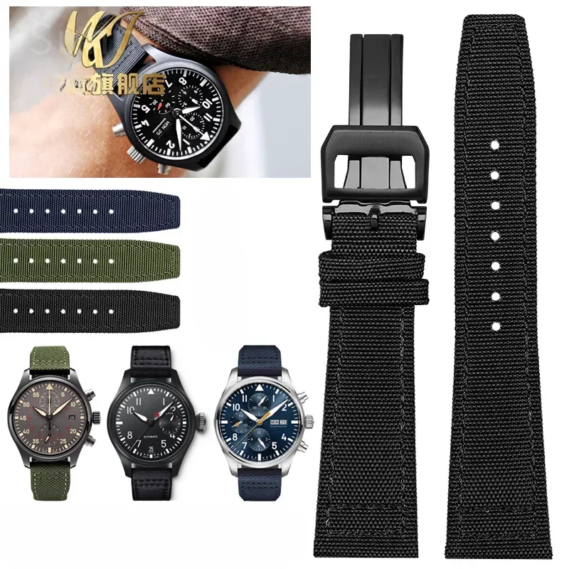 For IWC Watch Strap Navy Spitfire Pilot Little Prince Canvas Nylon Breathable Men Climbing High Density Knitting Watchband