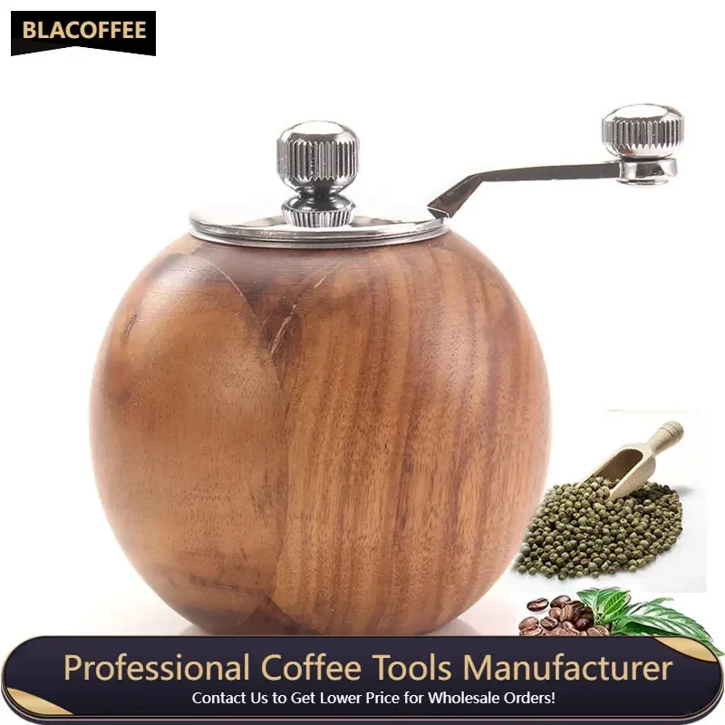 

Hand Crank Coffee Grinder Round Wooden Salt And Pepper Grinders Ceramics Adjustable Coarseness Mills Kitchen Gadget Set
