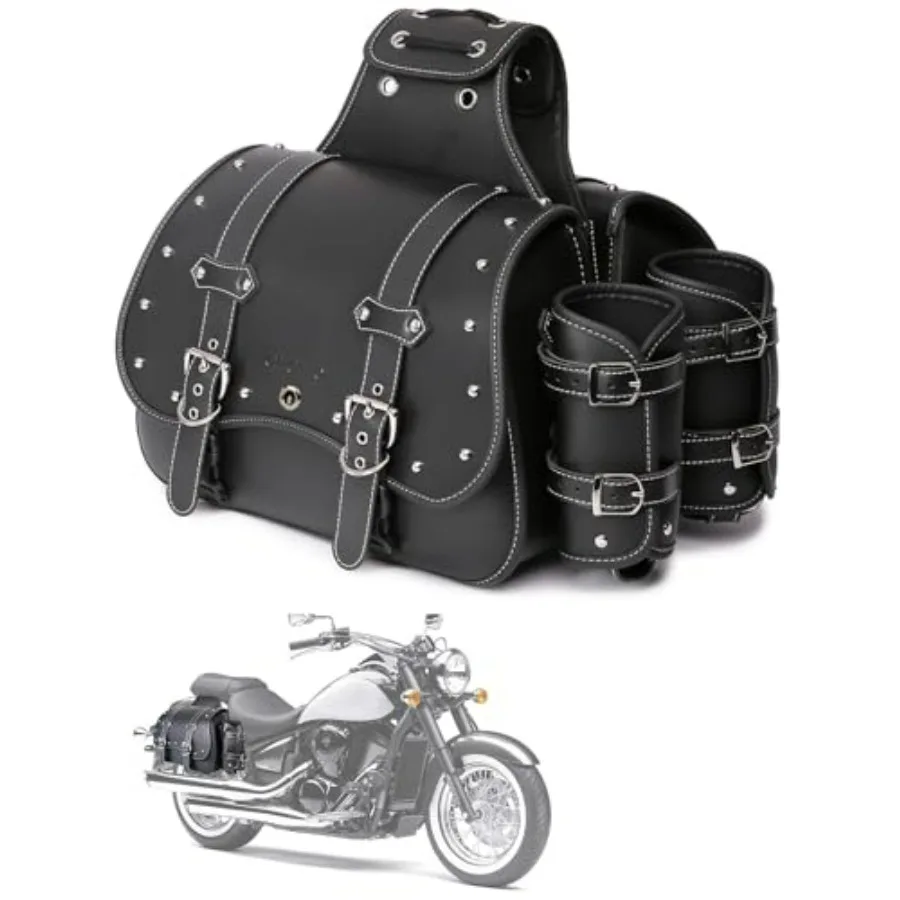 

High-density Leather Motorcycle Saddlebags Throw Over Side Bags with Cup Holder Waterproof Storage Tool Bag for Motorbike Unive