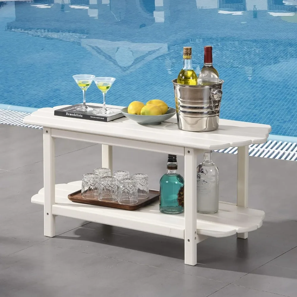 

Patio Table-White Outdoor Coffee Table Adirondack Balcony Table for Garden Pool