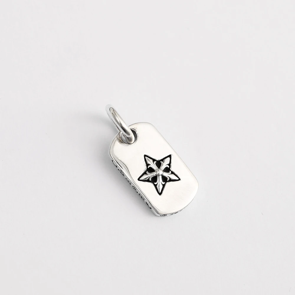 Trendy Personalized Jewelry Tag 925 Sterling Silver Five-Pointed Star Square Letter Tag Small Pendant