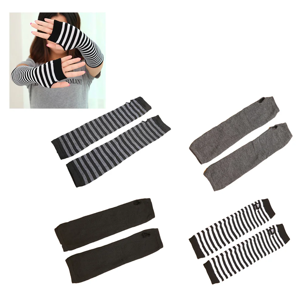 4 Pairs Winter Gloves Long Fingerless Cotton Keep Warm Sleevelet Thumb Hole Women's