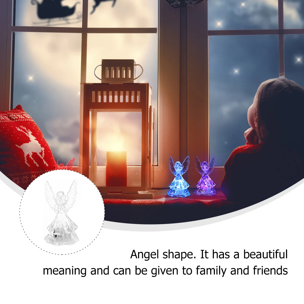 2 Pcs Clear Acrylic Lamp Lighted Angel Color Changing Angel Nightlight Children Room Decor Light Led Angel