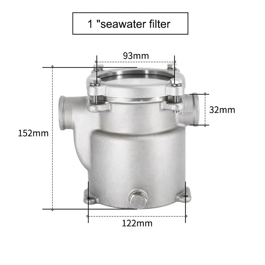 1-inch Marine Seawater Filter Engine Generator Set Air Conditioning Yacht 316 Stainless Steel Seawater Filter Marine Strainer