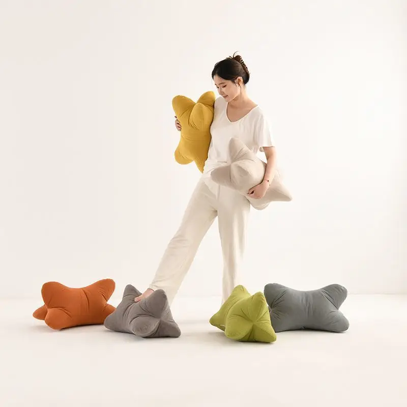 Bone Shaped Soft Filled Lumbar Pillow for Bed and Sofa Back Support, Chenille Cover Waist Cushion for Reading, Relaxing and Leg