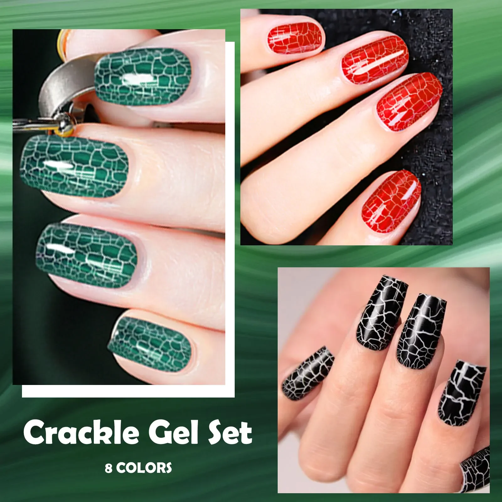 8PCS Crackle เจลเล็บชุดเงินทองสีขาวฐานสีเจลกึ่งถาวร Soak Off UV GEL เคลือบเงาสําหรับเล็บ