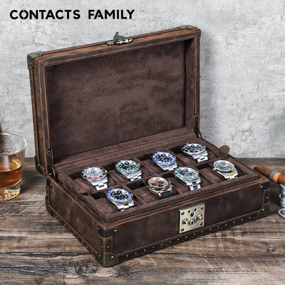 

Luxury Genuine Leather 8 Slots Watch Case Jewellery Storage Box Removable Cushions Watch Bracelet Box Large Capacity Gift Box