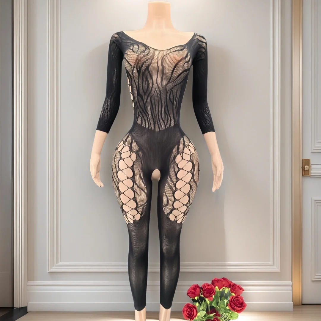 Bodycon مرونة شاش شفاف طويل الأكمام ارتداءها المرأة موضة منامة شبكة صيد السمك قصيرة النادي الليلي ملابس شبكية للحفلات