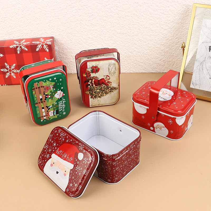 1Pc Vintage Christmas Small Suitcase Storage Containers Tinplate Candy Box Gift Box Cookie Box Sundries Organizer Storage Cans