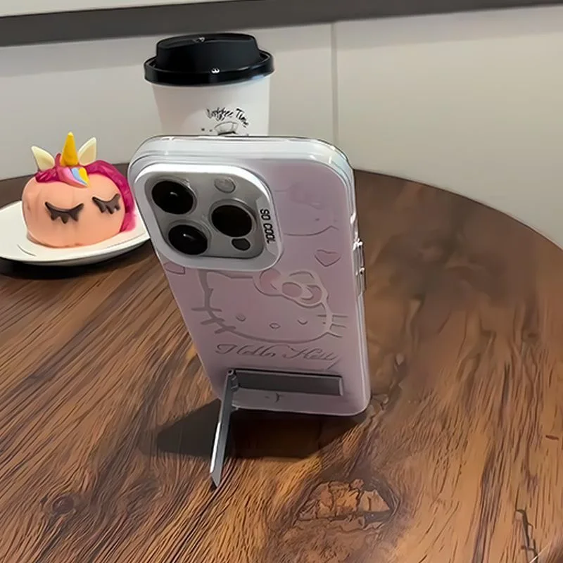Luxury Pink HelloKitty With Bracket Phone Case For iPhone 17 16 15 14 13 12 11 ProMax XR XS 8 Plus Soft Anti Drop Silicone Cover - náhled 5