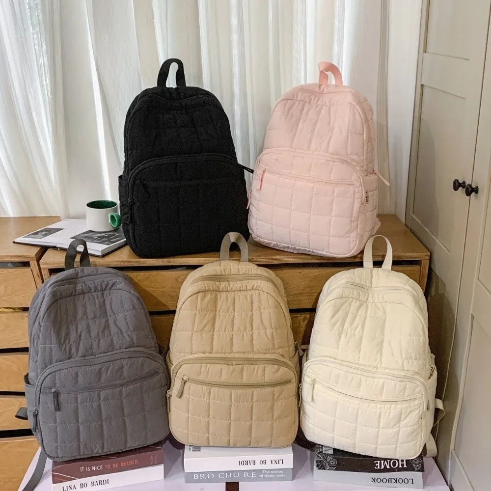 

Модный стеганый дорожный рюкзак, нейлоновый однотонный рюкзак для ноутбука, большая вместительная школьная сумка с несколькими карманами