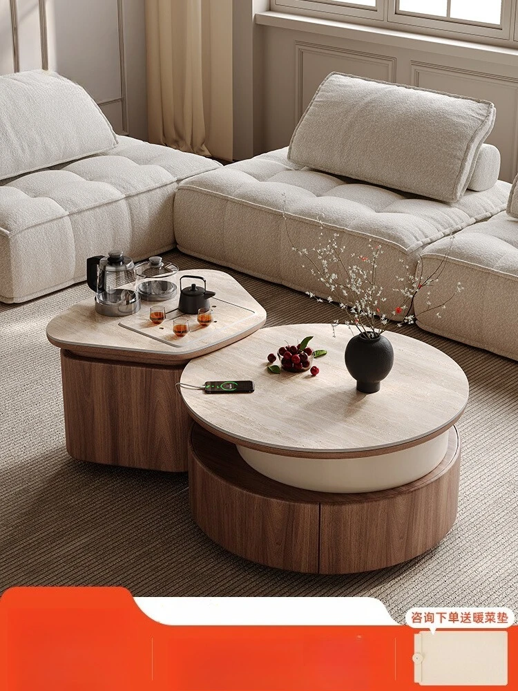 

Movable tea making integrated living room household small apartment modern simple cave stone coffee table rock slab coffee table