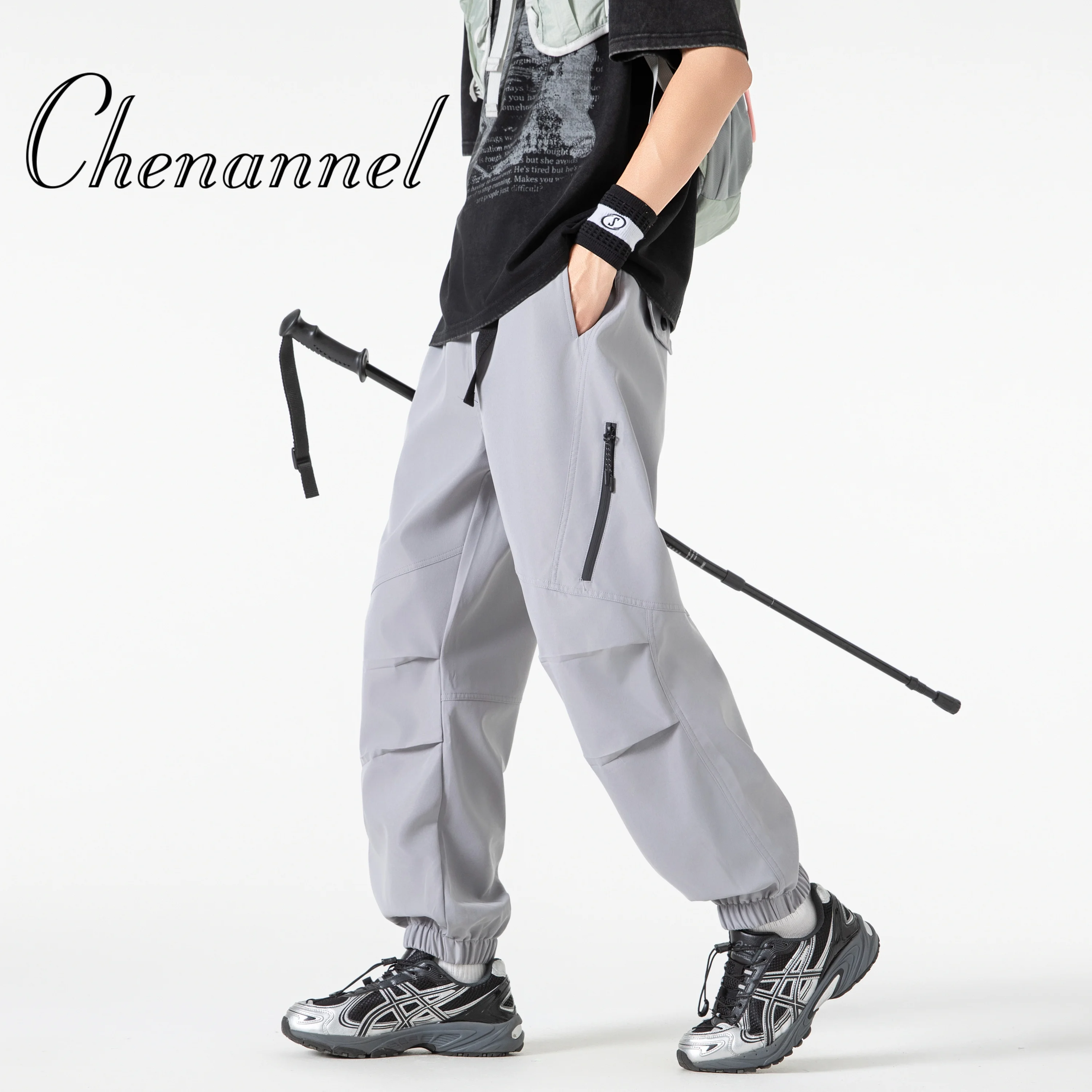 

Мужские однотонные универсальные свободные брюки прямого кроя с множеством карманов, осенние функциональные брюки с эластичной резинкой на талии