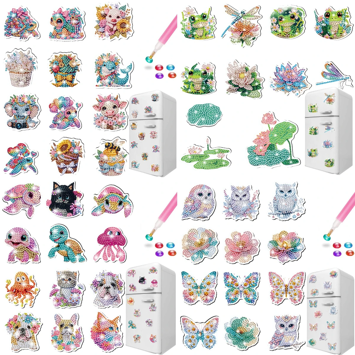 Pegatinas magnéticas para nevera, pintura de diamantes, imán para nevera, manualidades, regalo de fiesta, 11/12 piezas