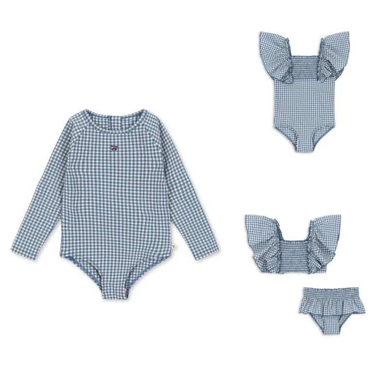 

Купальники для девочек, купальник с длинными рукавами в вишневую клетку, купальник из двух частей для девочек, милый комплект бикини, детская модная пляжная одежда для плавания