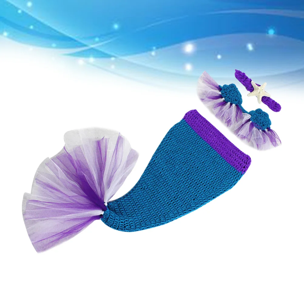 

1 set Newborn Photography Props Baby Photo Outfits Knitted Mermaid Tail Costume For Infant Photoshoot Crochet Sweater Set