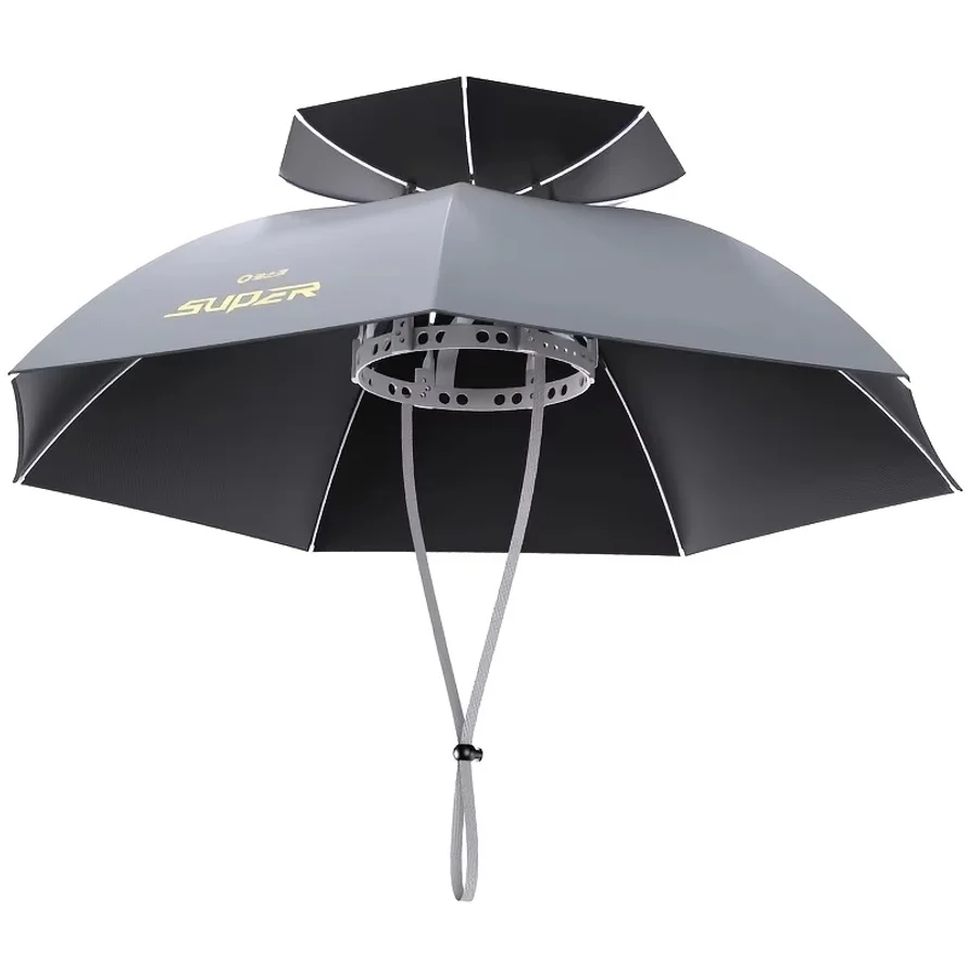 Double Layer Fishing Umbrella Hat, UV Blocking Sun Protection Headwear, Foldable, for Camping Beach Gardening
