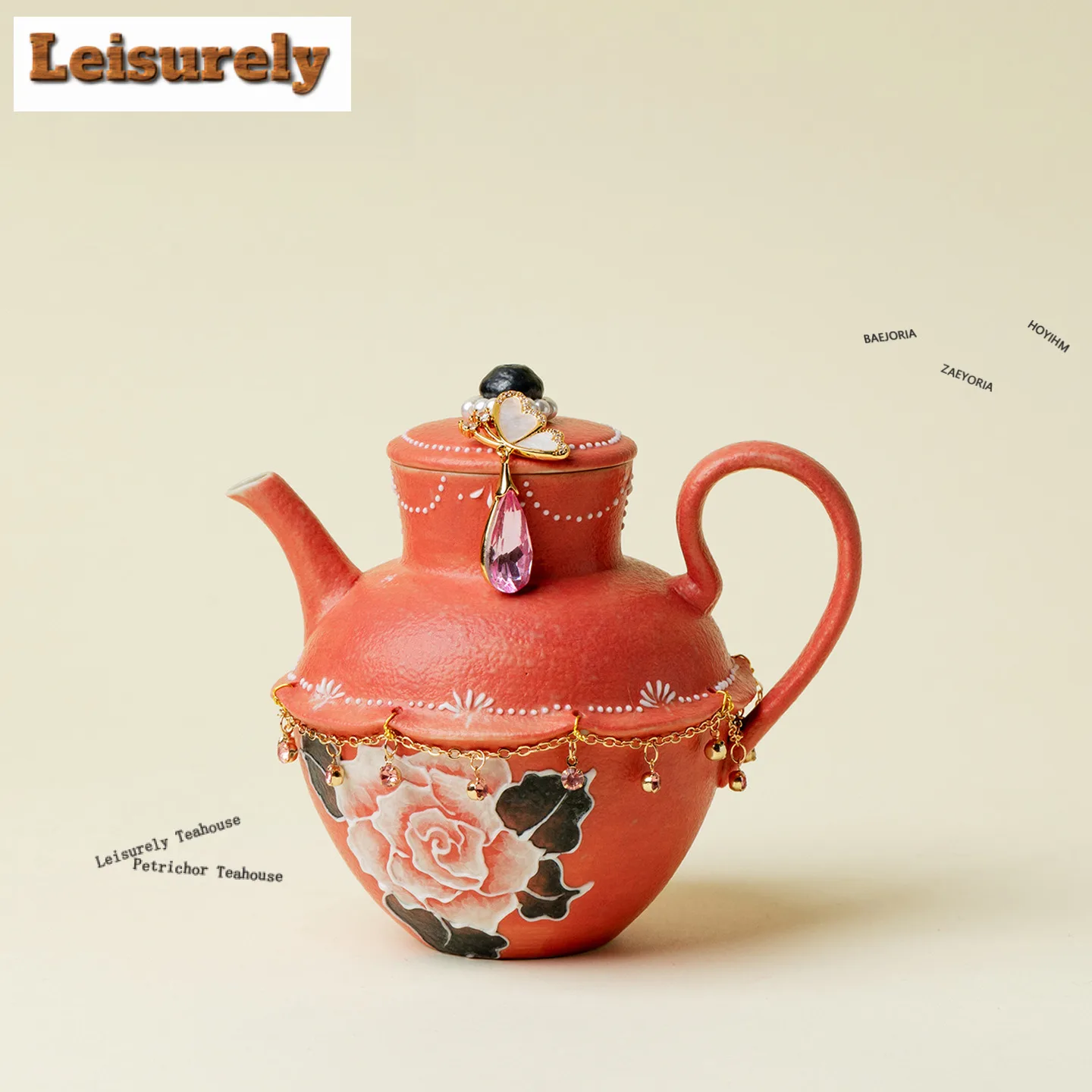 230ml Hand-painted Peony Flower Teapot Luxury Tea Infuser Pot Tea Soaking Kettle With Ball Hole Tableware Accessories Collection